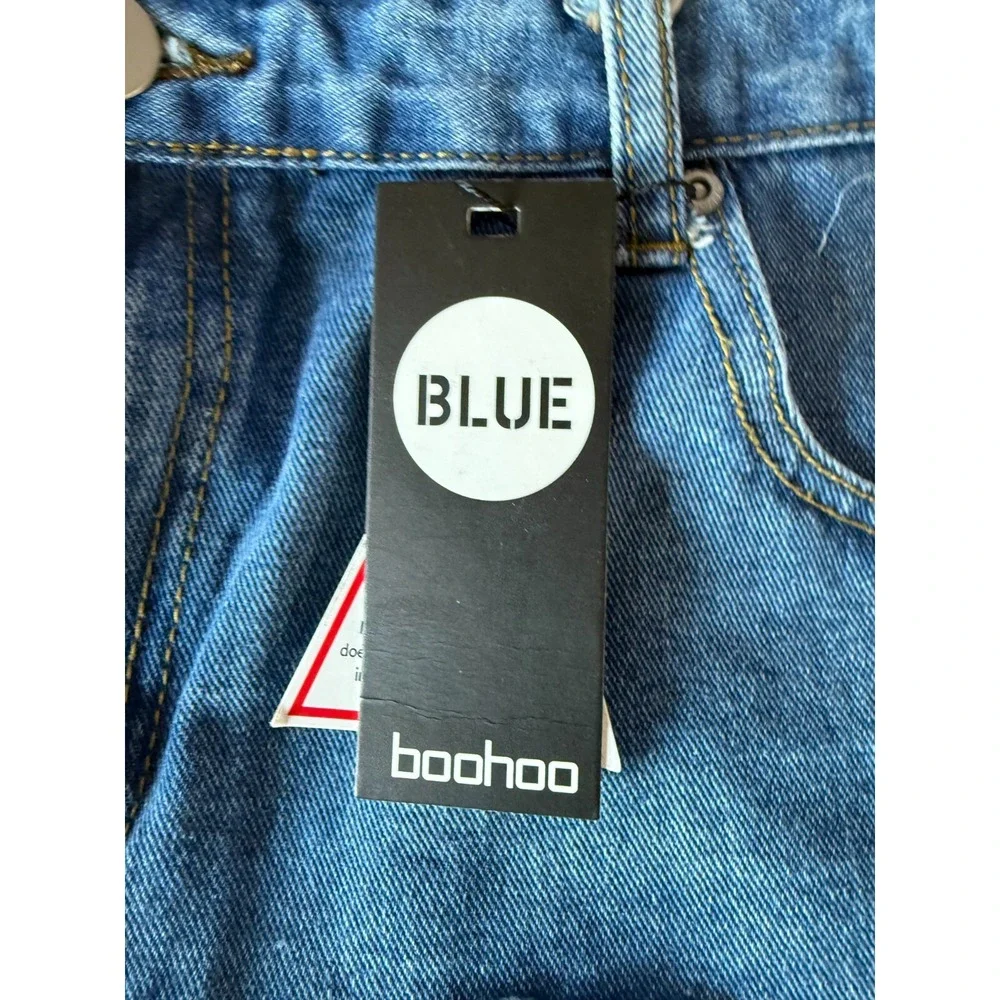 Boohoo Blue Distressed‎ Denim Shorts Womens 14 38x3 High Rise NEW